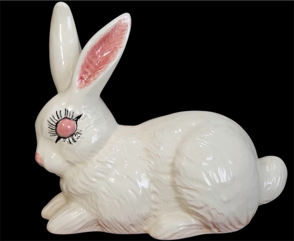 Vintage White Ceramic Bunny Figurine Large Easter Rabbit Spring Decor
